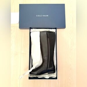 NIB Cole Haan Black Leather Celestina Riding Boots Knee High Low Heel Size 7.5